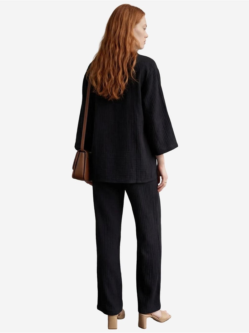 Ensemble coordonné deux pièces en coton tissé avec fermeture à boutons my fashion Noir - Kiabi