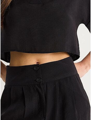 Ensemble coordonné deux pièces en maille à col v et pantalon à jambes larges lucci