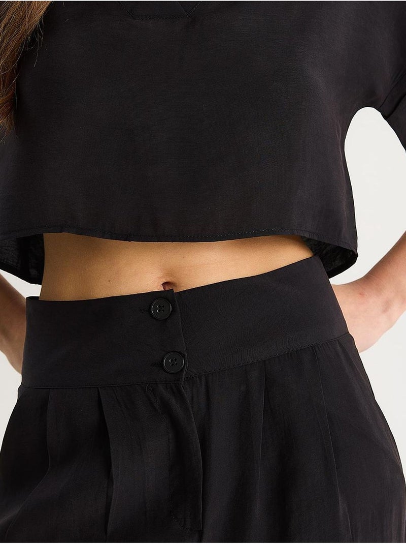 Ensemble coordonné deux pièces en maille à col v et pantalon à jambes larges lucci Noir - Kiabi