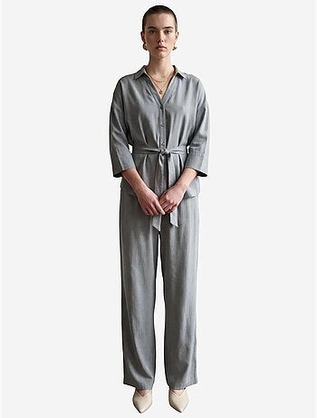 Ensemble coordonné deux pièces en tissu fin avec col de chemise et détail cravate my fashion