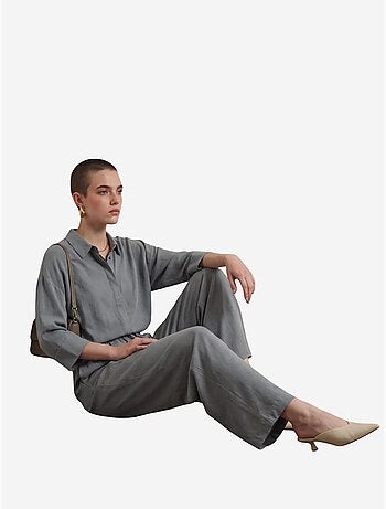 Ensemble coordonné deux pièces en tissu fin avec col de chemise et détail cravate my fashion