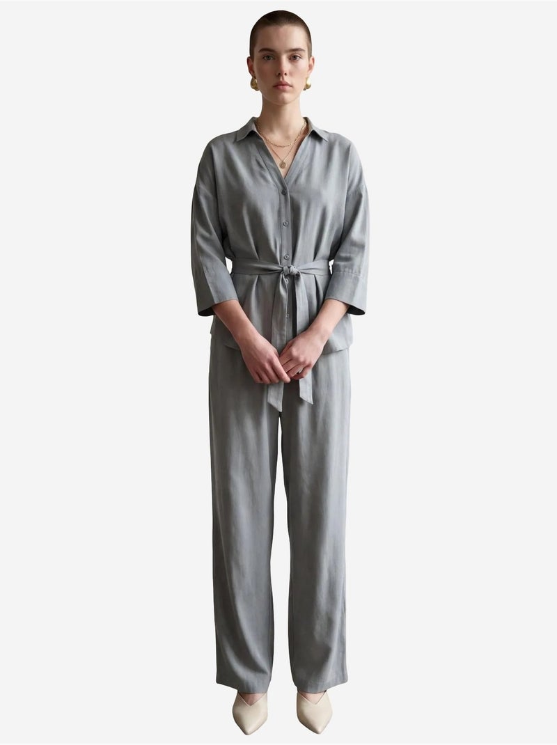 Ensemble coordonné deux pièces en tissu fin avec col de chemise et détail cravate my fashion Bleu clair - Kiabi