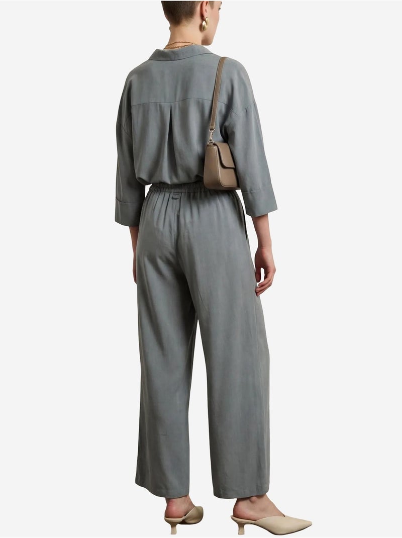 Ensemble coordonné deux pièces en tissu fin avec col de chemise et détail cravate my fashion Bleu clair - Kiabi