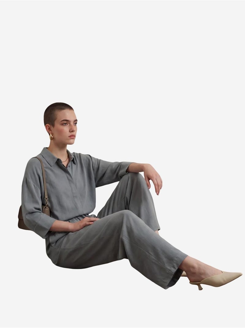 Ensemble coordonné deux pièces en tissu fin avec col de chemise et détail cravate my fashion Bleu clair - Kiabi
