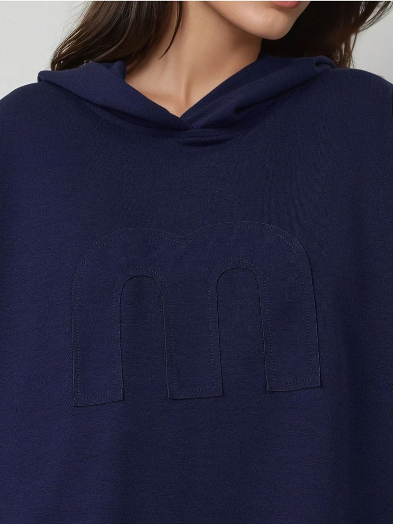 Ensemble coordonné deux pièces oversize à capuche et taille haute Bleu marine - Kiabi