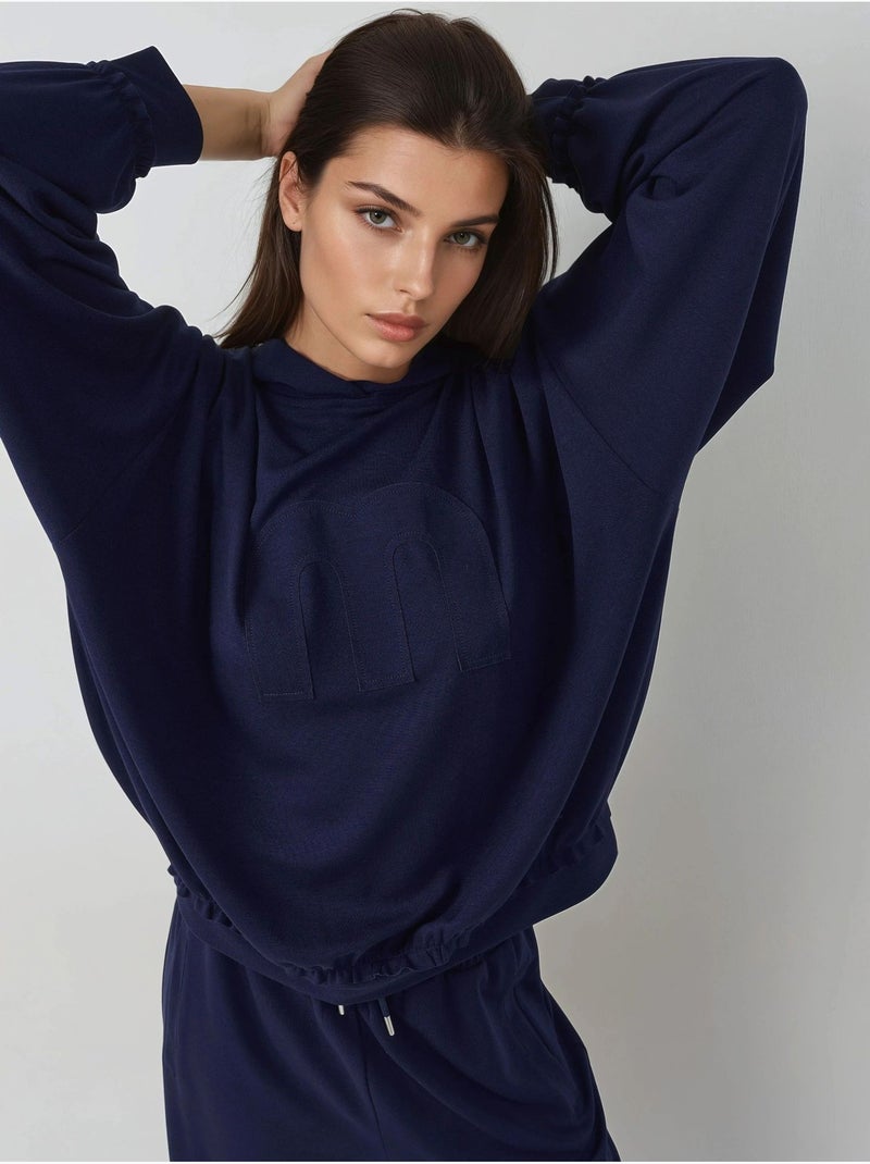 Ensemble coordonné deux pièces oversize à capuche et taille haute Bleu marine - Kiabi