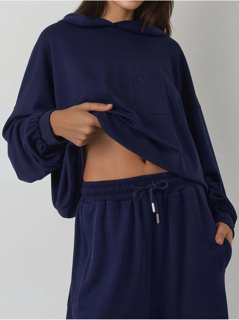 Ensemble coordonné deux pièces oversize à capuche et taille haute Bleu marine - Kiabi