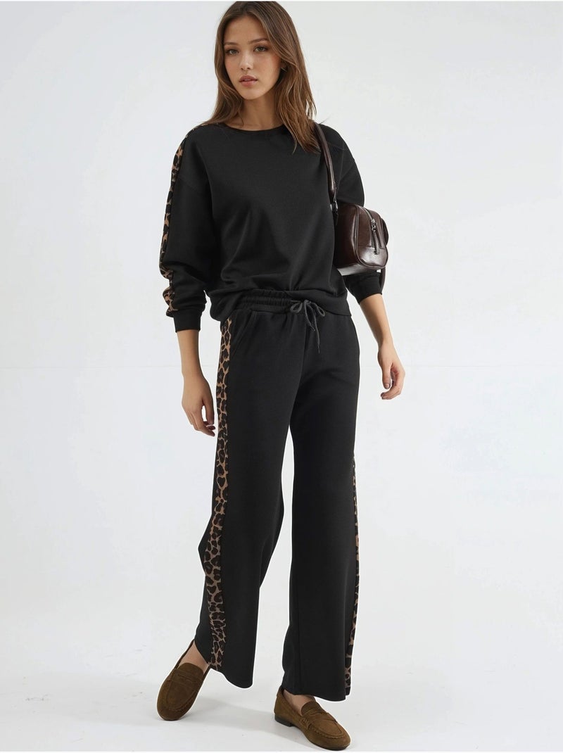 Ensemble coordonné deux pièces taille haute imprimé léopard Noir - Kiabi