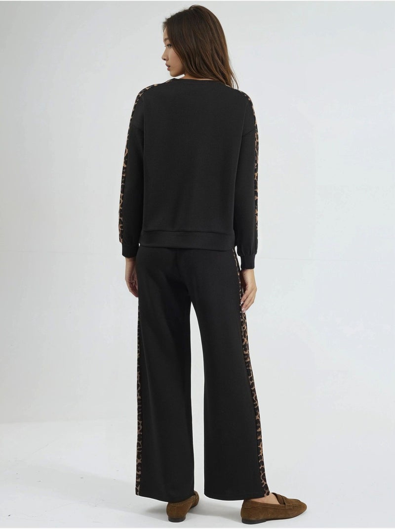 Ensemble coordonné deux pièces taille haute imprimé léopard Noir - Kiabi