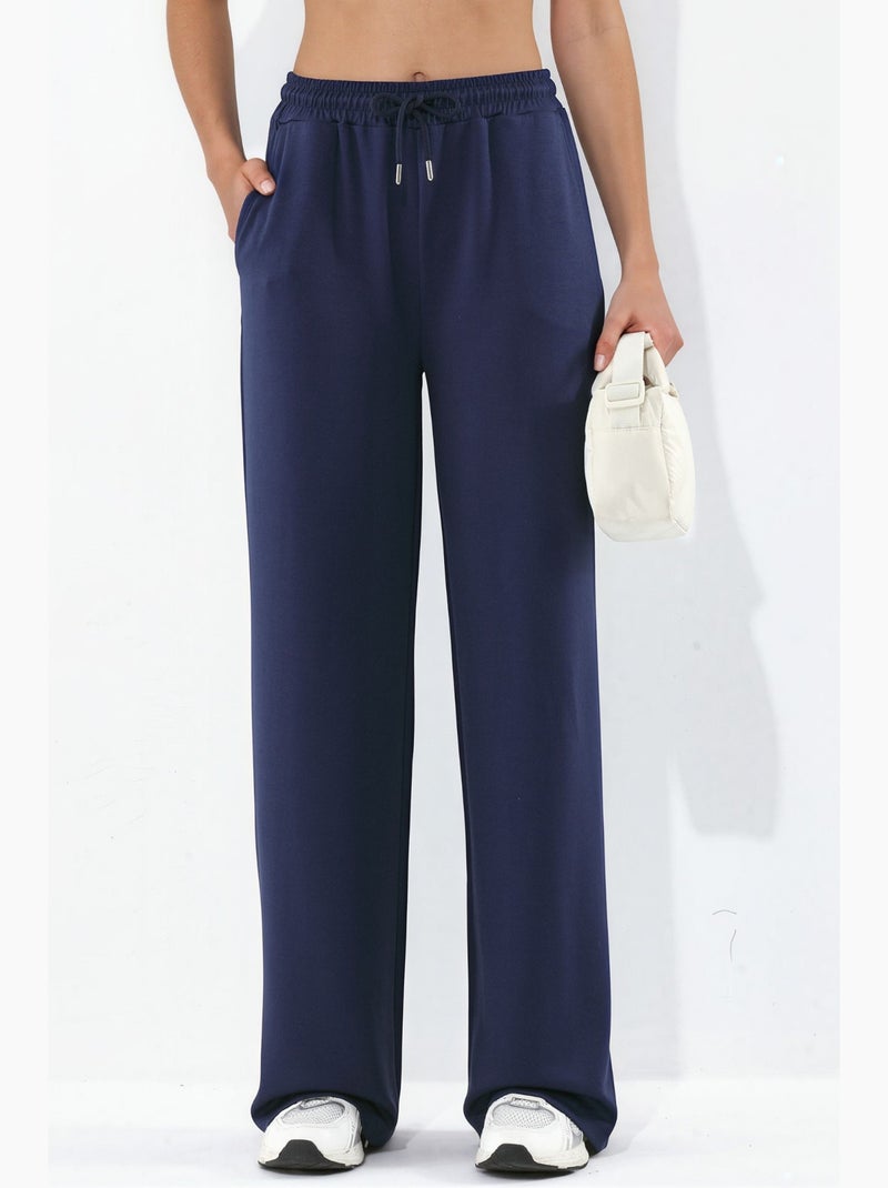 Ensemble coordonné deux pièces taille haute jambes larges en modal hiccup Bleu marine - Kiabi
