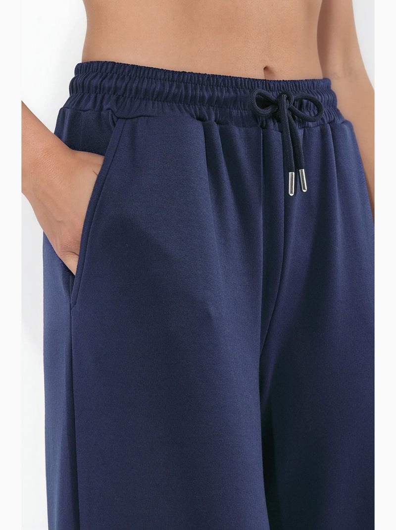 Ensemble coordonné deux pièces taille haute jambes larges en modal hiccup Bleu marine - Kiabi