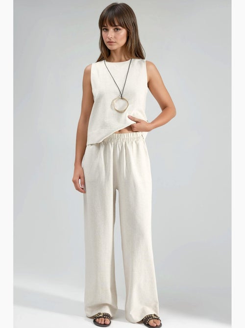 Ensemble coordonné deux pièces taille haute jambes larges hiccup - Kiabi Ensemble coordonné deux pièces taille haute jambes larges hiccup - Kiabi