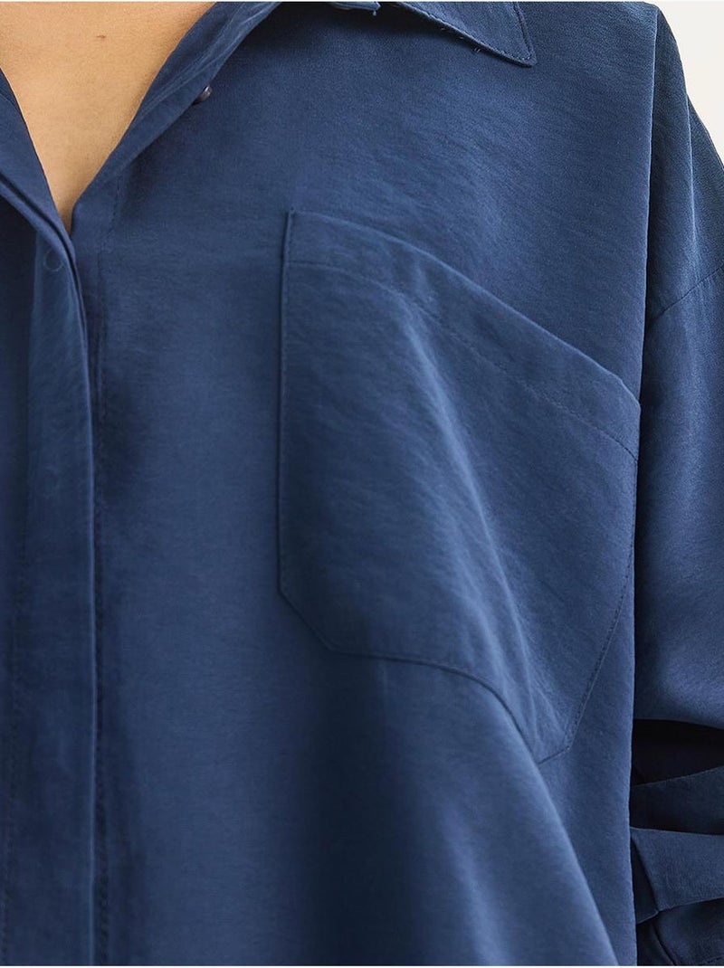 Ensemble coordonné deux pièces taille haute jambes larges lucci Bleu marine - Kiabi