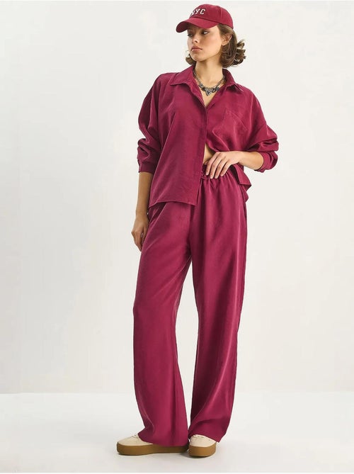 Ensemble coordonné deux pièces taille haute jambes larges lucci - Kiabi Ensemble coordonné deux pièces taille haute jambes larges lucci - Kiabi