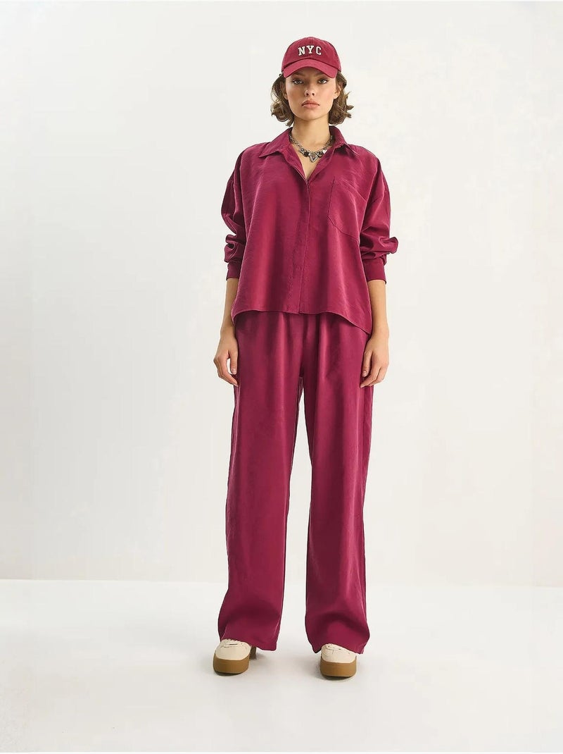 Ensemble coordonné deux pièces taille haute jambes larges lucci Rouge bordeaux - Kiabi