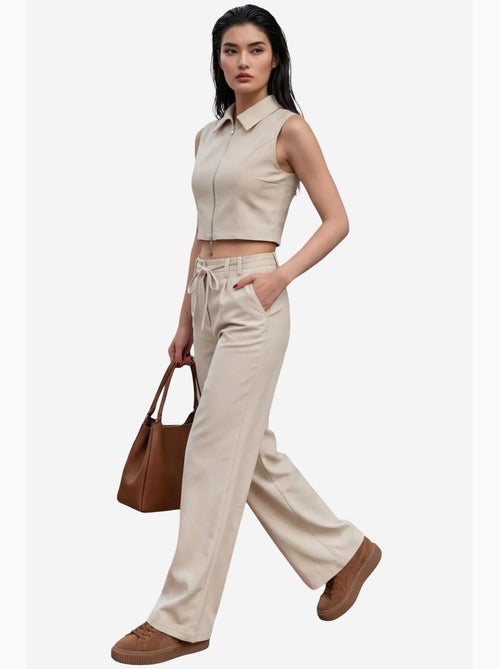 Ensemble coordonné deux pièces taille haute jambes larges my fashion - Kiabi Ensemble coordonné deux pièces taille haute jambes larges my fashion - Kiabi