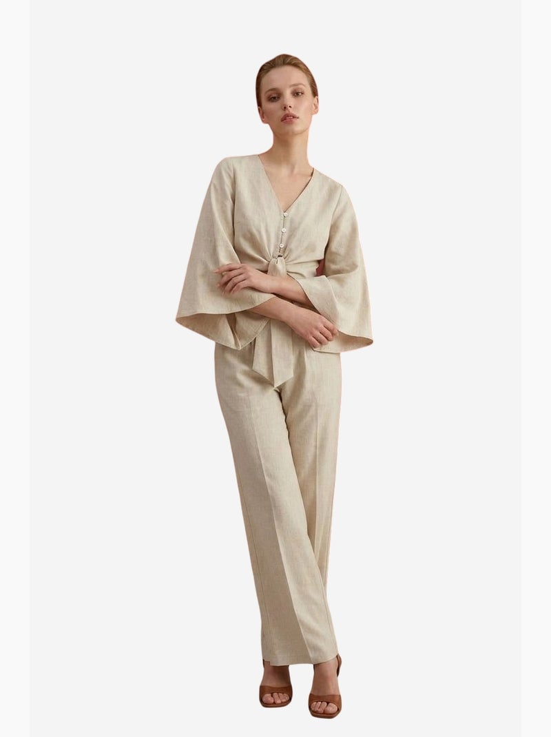 Ensemble coordonné en coton avec détail noué my fashion Beige argile - Kiabi