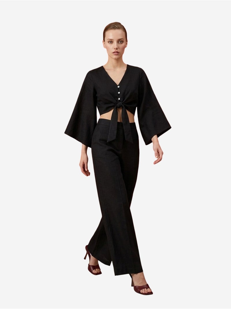 Ensemble coordonné en coton avec détail noué my fashion Noir - Kiabi