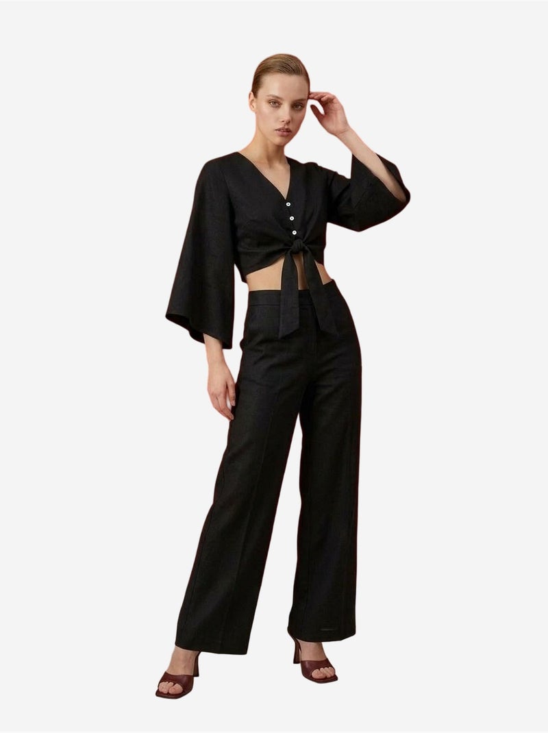 Ensemble coordonné en coton avec détail noué my fashion Noir - Kiabi