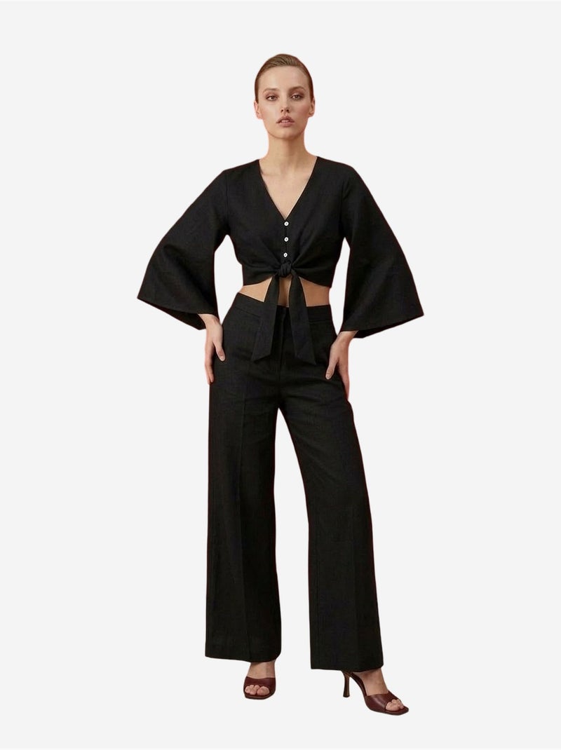 Ensemble coordonné en coton avec détail noué my fashion Noir - Kiabi