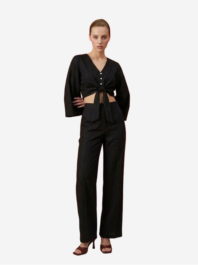 Ensemble coordonné en coton avec détail noué my fashion Noir - Kiabi