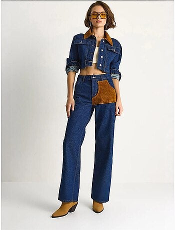 Ensemble coordonné en jean taille haute avec col chemise lucci