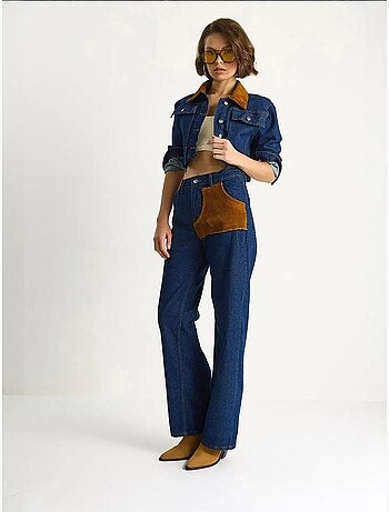 Ensemble coordonné en jean taille haute avec col chemise lucci