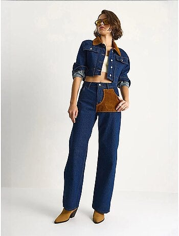 Ensemble coordonné en jean taille haute avec col chemise lucci
