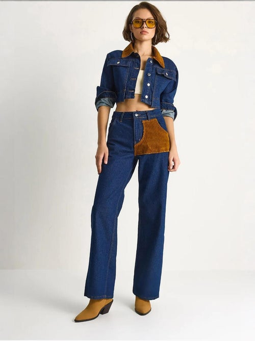 Ensemble coordonné en jean taille haute avec col chemise lucci - Kiabi