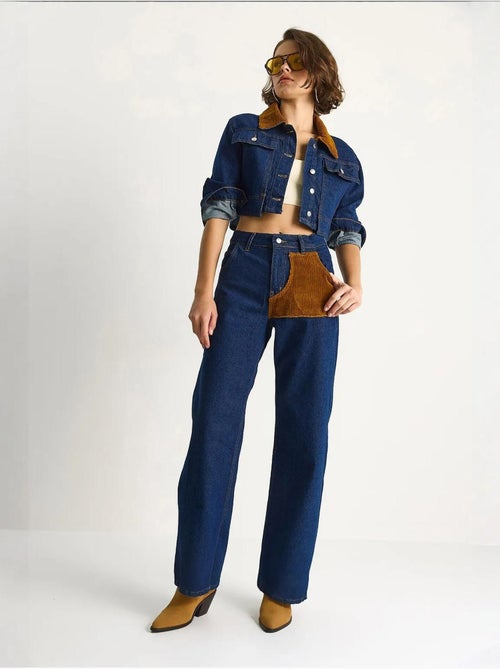 Ensemble coordonné en jean taille haute avec col chemise lucci - Kiabi