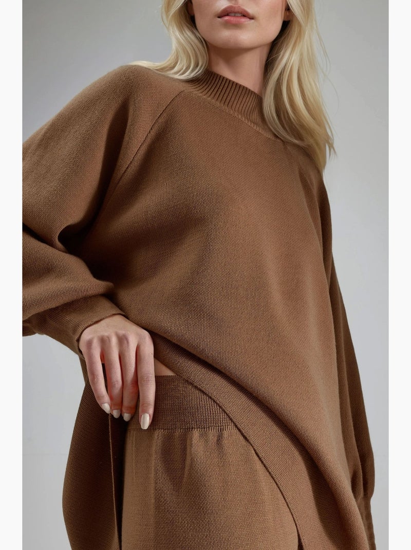 Ensemble coordonné en maille côtelée à col rond my fashion Marron chocolat - Kiabi