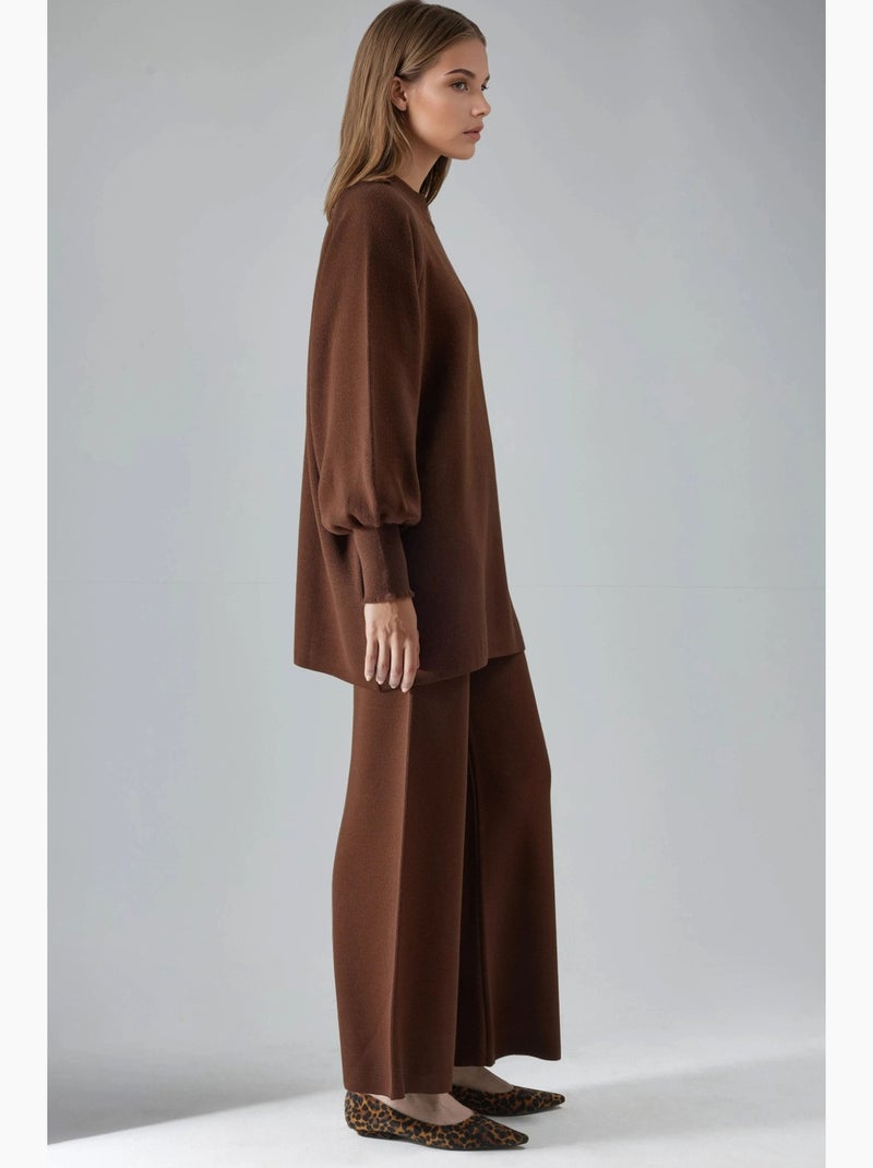 Ensemble coordonné en maille côtelée à col rond my fashion Marron foncé - Kiabi