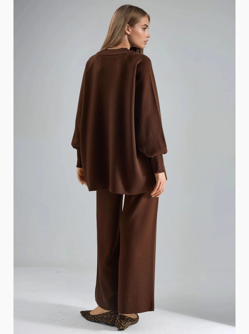 Ensemble coordonné en maille côtelée à col rond my fashion Marron foncé - Kiabi