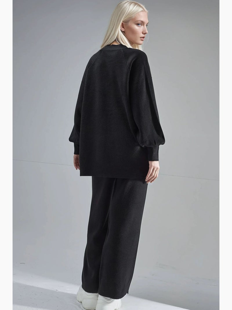 Ensemble coordonné en maille côtelée à col rond my fashion Noir - Kiabi