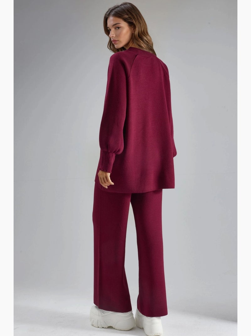 Ensemble coordonné en maille côtelée à col rond my fashion Rouge bordeaux - Kiabi