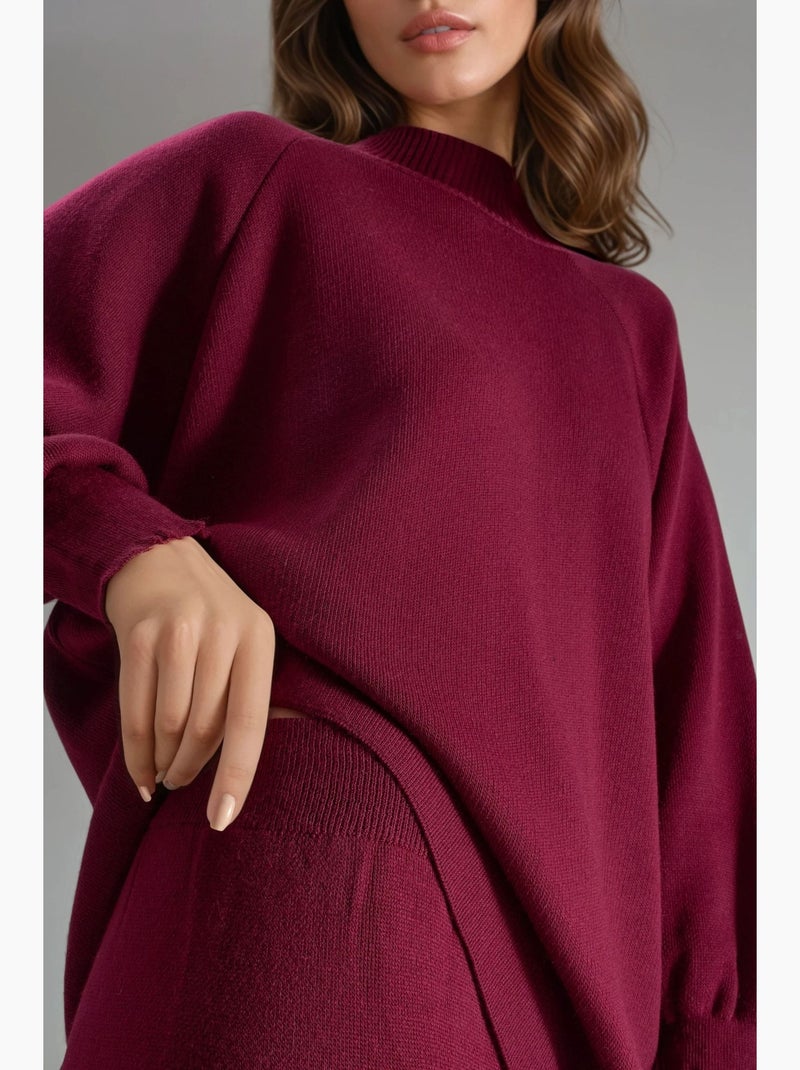 Ensemble coordonné en maille côtelée à col rond my fashion Rouge bordeaux - Kiabi