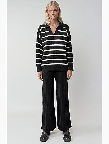 Ensemble coordonné en maille rayée avec col polo my fashion