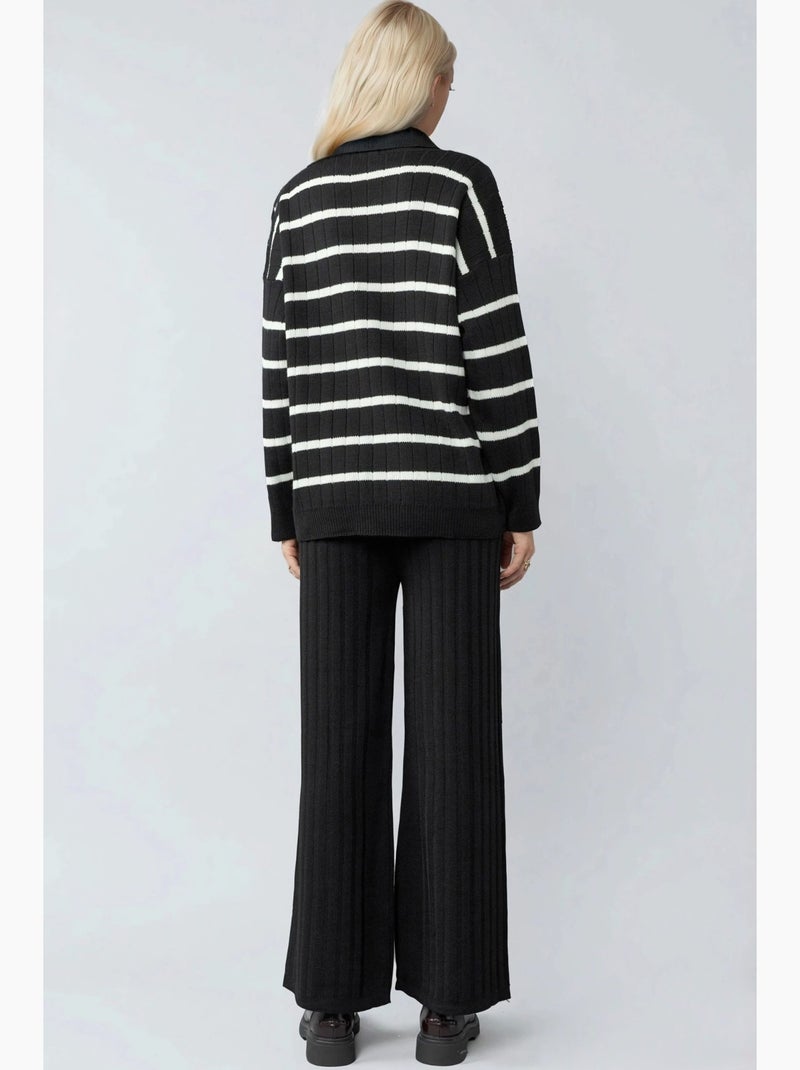 Ensemble coordonné en maille rayée avec col polo my fashion Noir - Kiabi