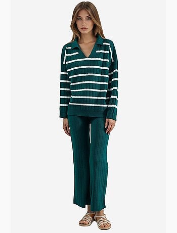 Ensemble coordonné en maille rayée avec col polo my fashion
