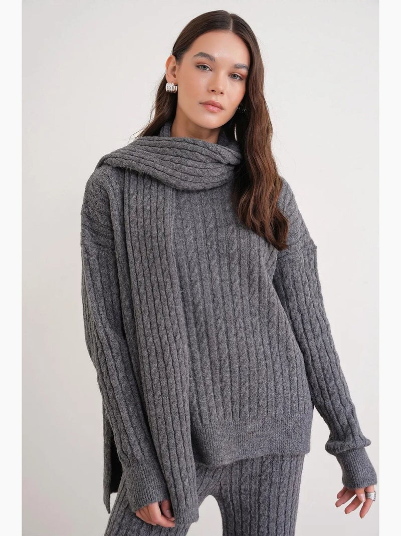 Ensemble coordonné en maille rayée oversize mixray Gris foncé - Kiabi