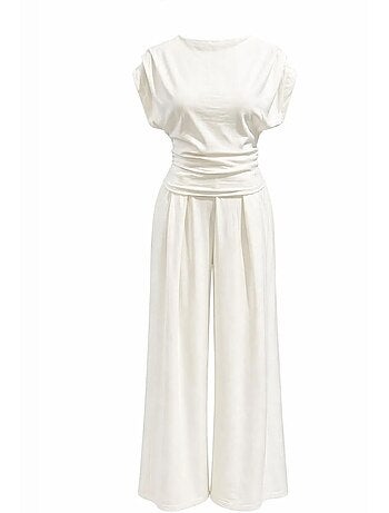 Ensemble coordonné en maille taille haute à jambe large avec encolure bateau mixray