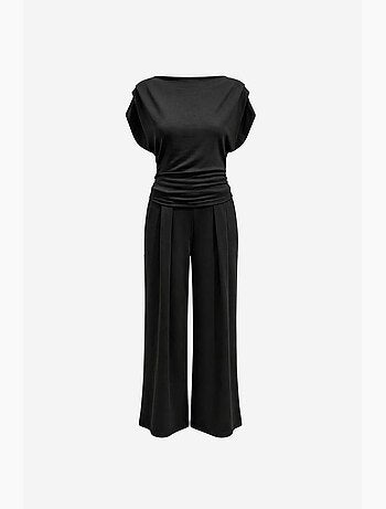 Ensemble coordonné en maille taille haute à jambe large avec encolure bateau mixray