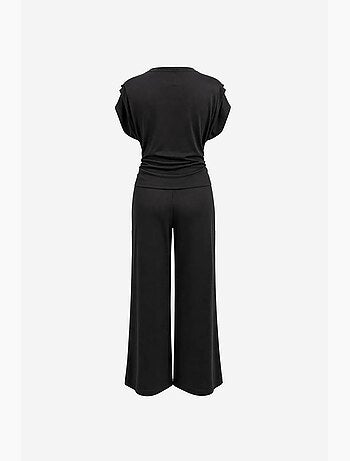Ensemble coordonné en maille taille haute à jambe large avec encolure bateau mixray