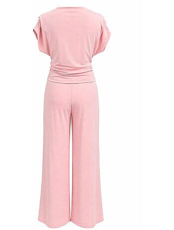 Ensemble coordonné en maille taille haute à jambe large avec encolure bateau mixray