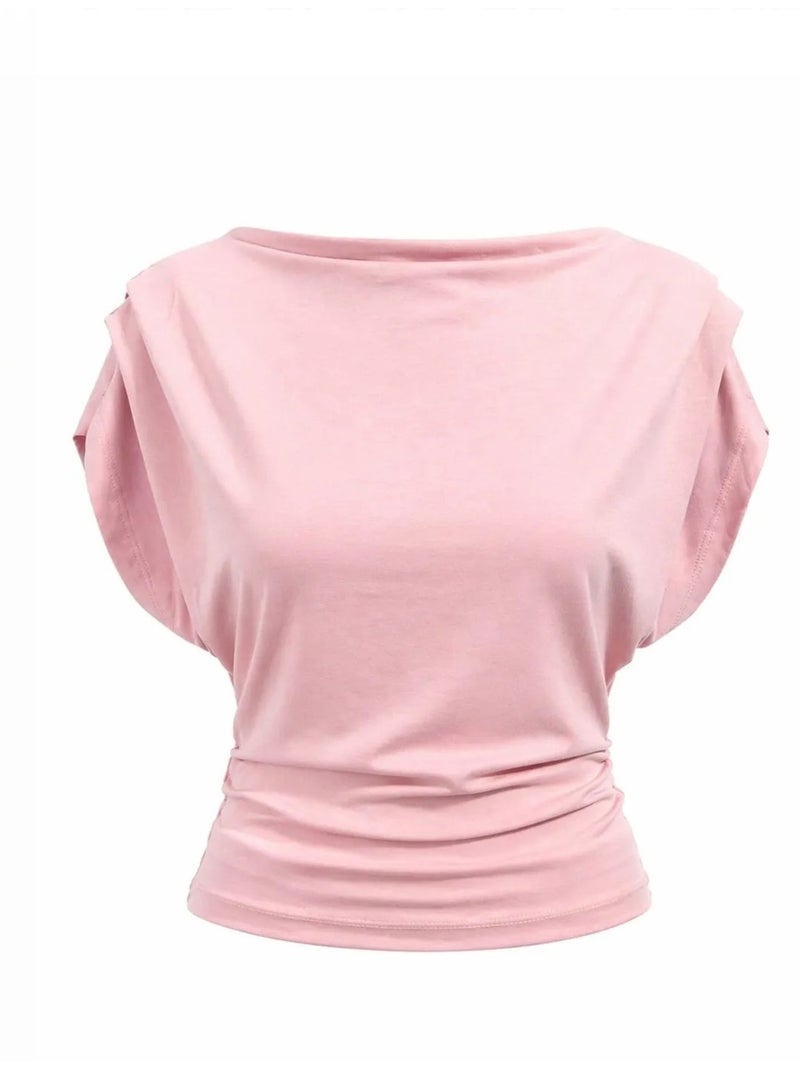 Ensemble coordonné en maille taille haute à jambe large avec encolure bateau mixray Rose pâle - Kiabi