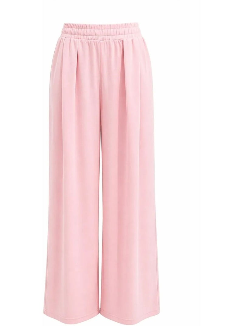 Ensemble coordonné en maille taille haute à jambe large avec encolure bateau mixray Rose pâle - Kiabi