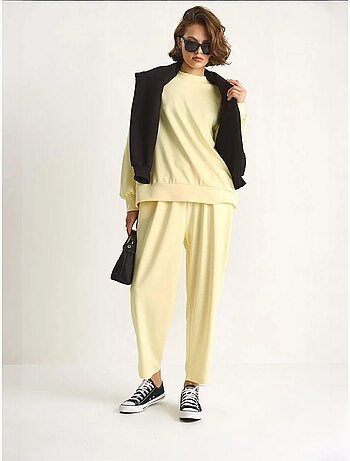 Ensemble coordonné en tricot à col ras du cou et jambes larges lucci