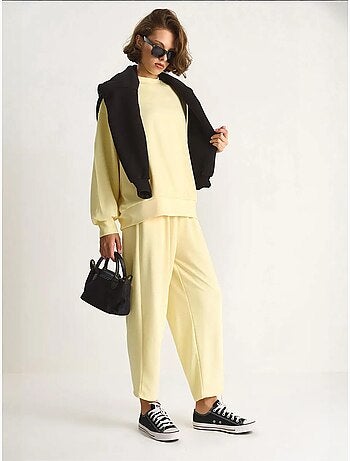 Ensemble coordonné en tricot à col ras du cou et jambes larges lucci