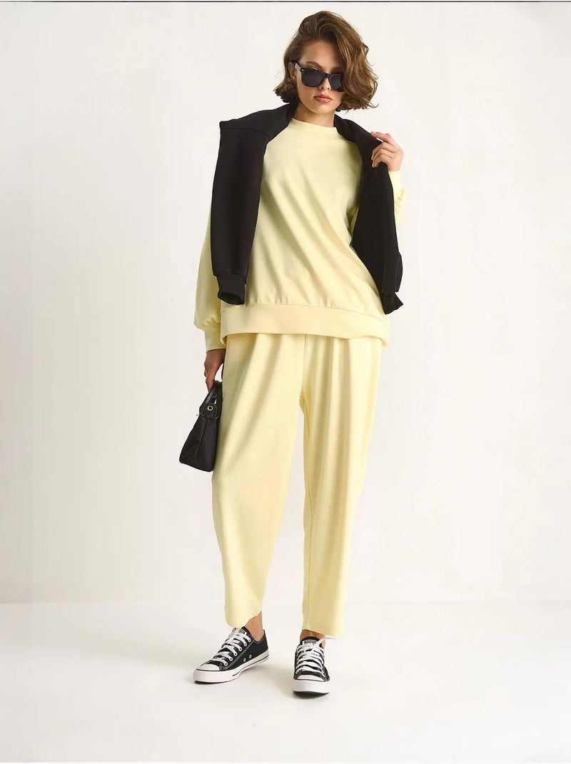 Ensemble coordonné en tricot à col ras du cou et jambes larges lucci Jaune citron - Kiabi