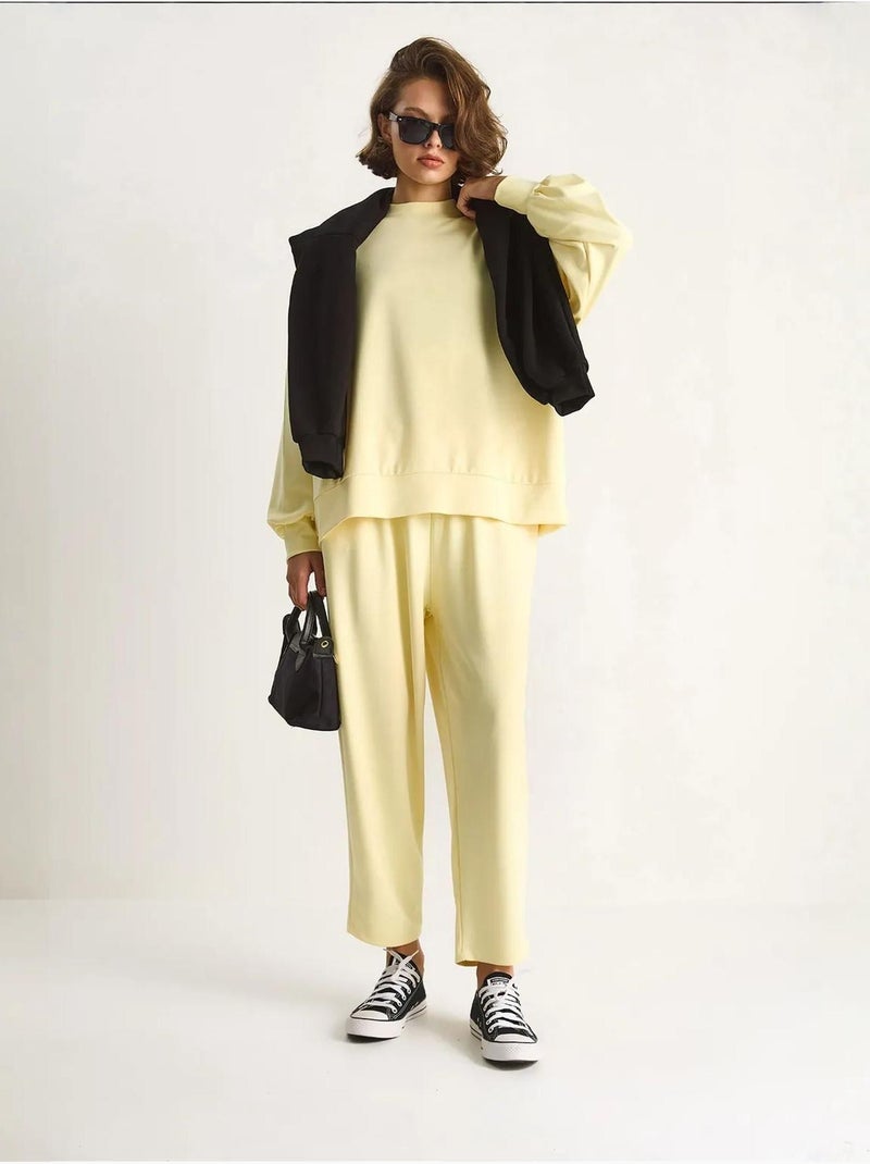 Ensemble coordonné en tricot à col ras du cou et jambes larges lucci Jaune citron - Kiabi